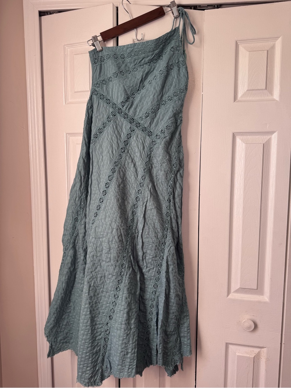 Free People Teal Bella One Shoulder Lace Cotton Gauze Midi Maxi Dress Size XS